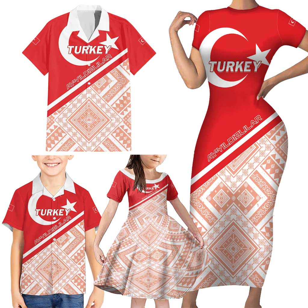 Custom Turkey 2024 Football Family Matching Short Sleeve Bodycon Dress and Hawaiian Shirt Ay Yldzllar Biz Bitti Demeden Bitmez - Wonder Print Shop