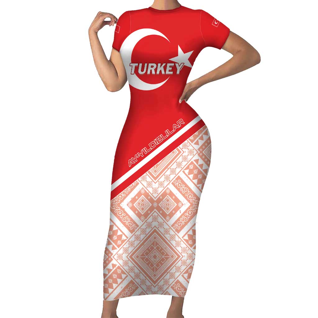 Custom Turkey 2024 Football Short Sleeve Bodycon Dress Ay Yldzllar Biz Bitti Demeden Bitmez - Wonder Print Shop