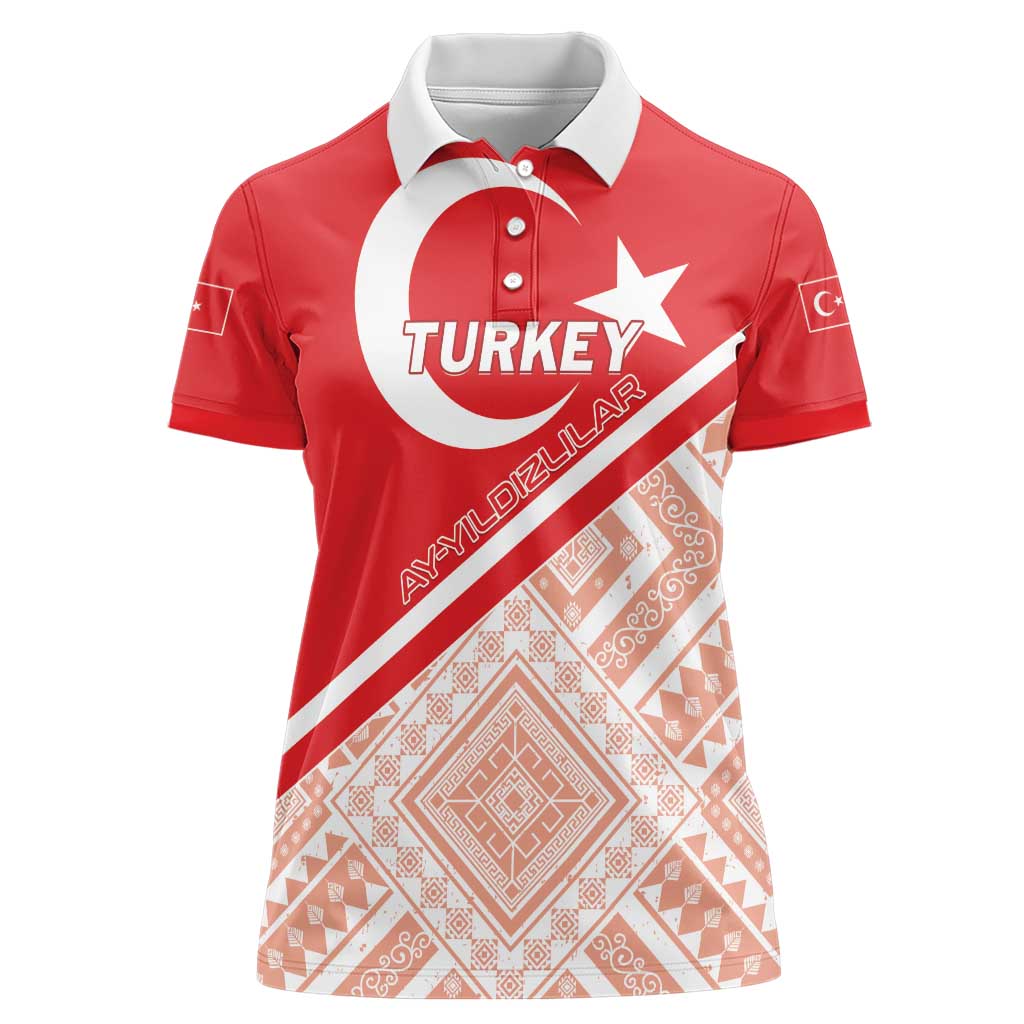 Custom Turkey 2024 Football Women Polo Shirt Ay Yldzllar Biz Bitti Demeden Bitmez - Wonder Print Shop