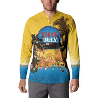 Personalized Xmas in July 2025 Button Sweatshirt Caribbean Summer Christmas - Wonder Print Shop