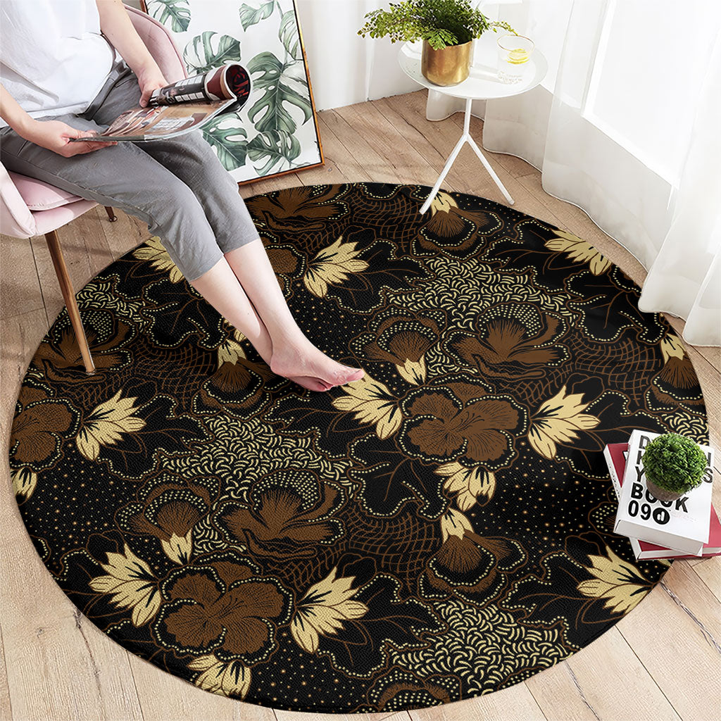 Javanese Batik Semen Round Carpet Indonesian Traditional Pattern
