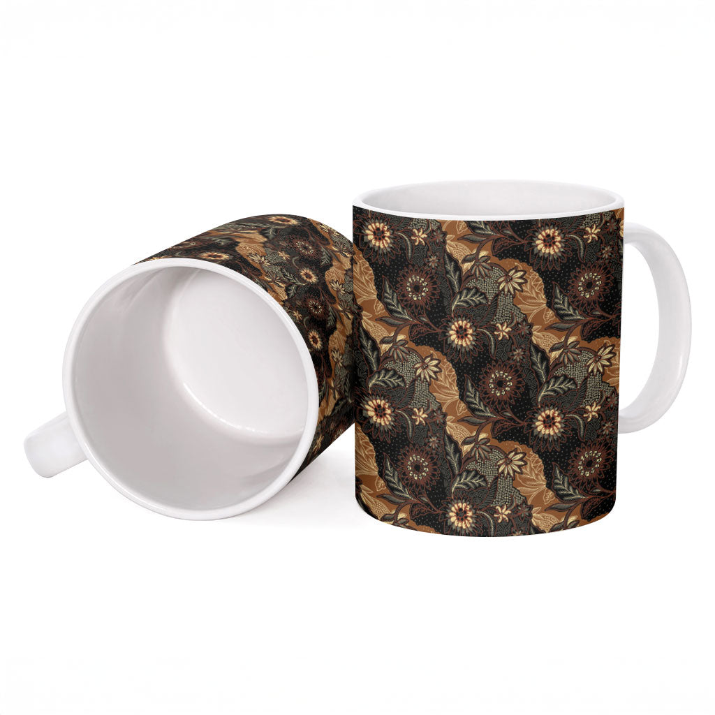 Batik Pedalaman Semen Lereng Style Ceramic Mug Indonesian Traditional Pattern