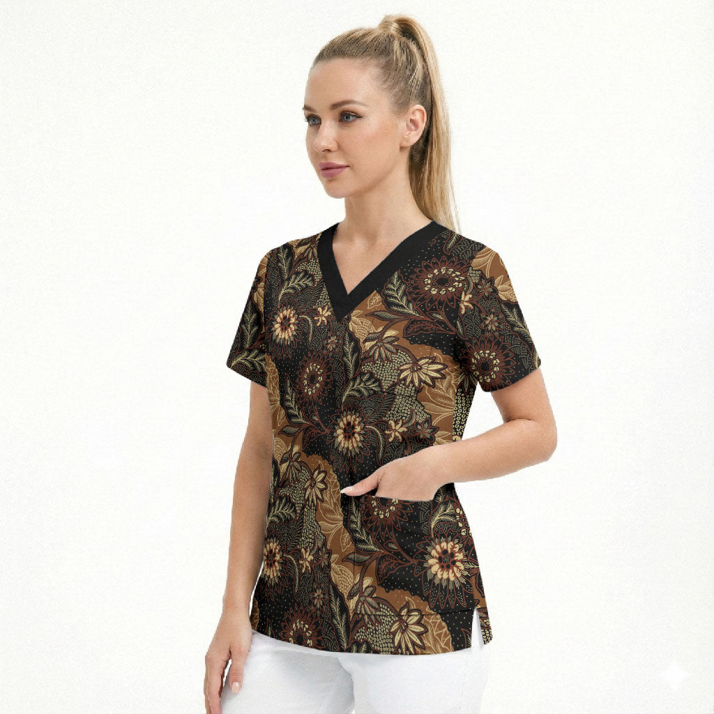 Batik Pedalaman Semen Lereng Style Scrub Top Indonesian Traditional Pattern