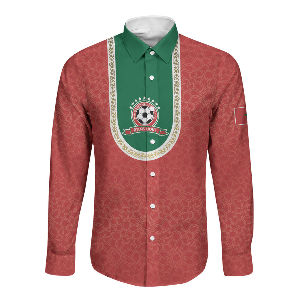 Custom Morocco 2026 World Football Long Sleeve Button Shirt Atlas Lions Go Champions