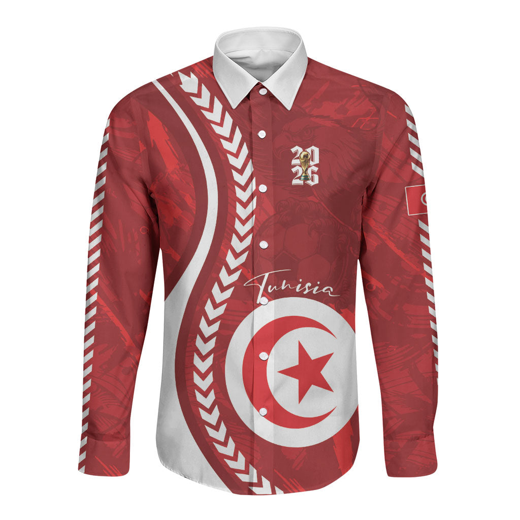 Custom Tunisia 2026 World Football Long Sleeve Button Shirt Eagles of Carthage Go Champions