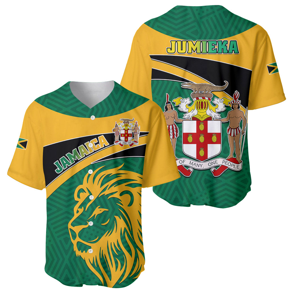 Baseball jersey set, front and back, yellow/green with lion crest and JUMIEKA