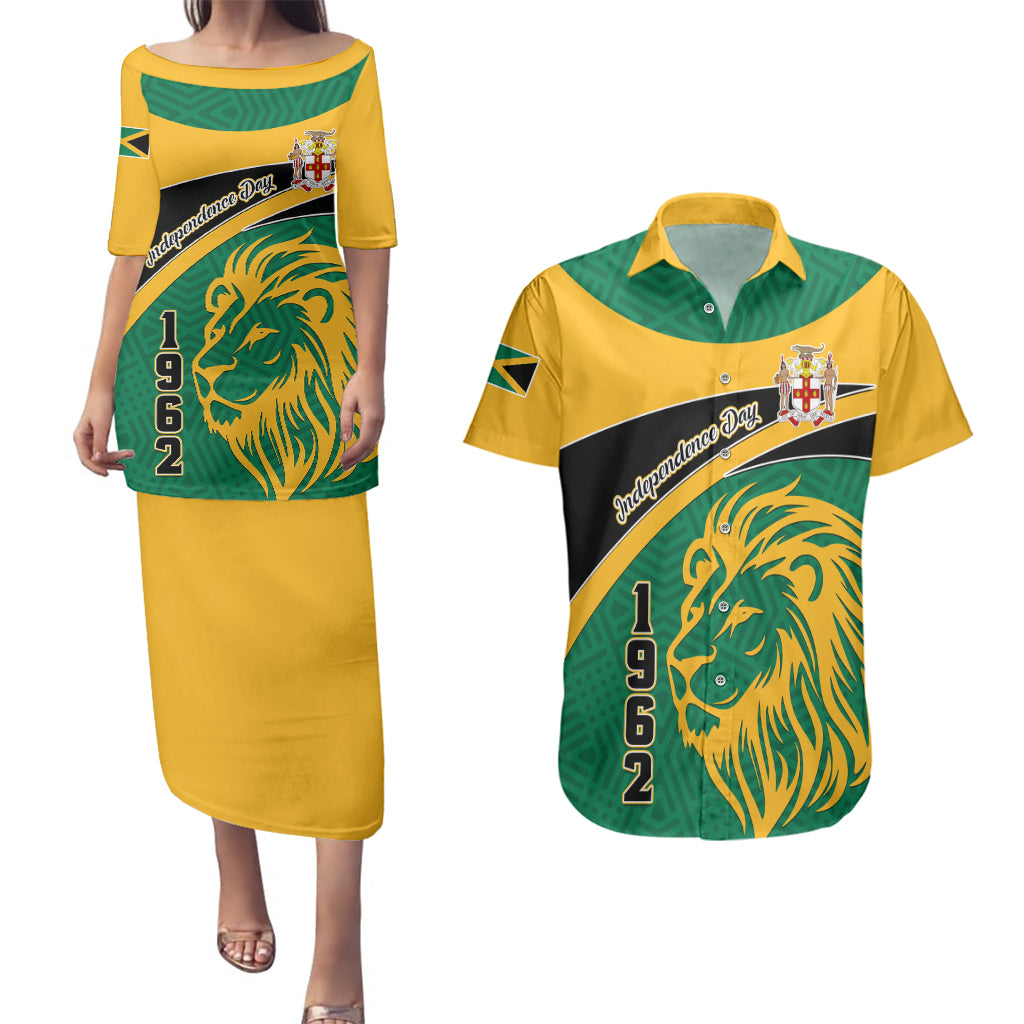 Jamaica Independence Day Couples Matching Puletasi Dress and Hawaiian Shirt Jumieka Lion Mix African Pattern - Wonder Print Shop