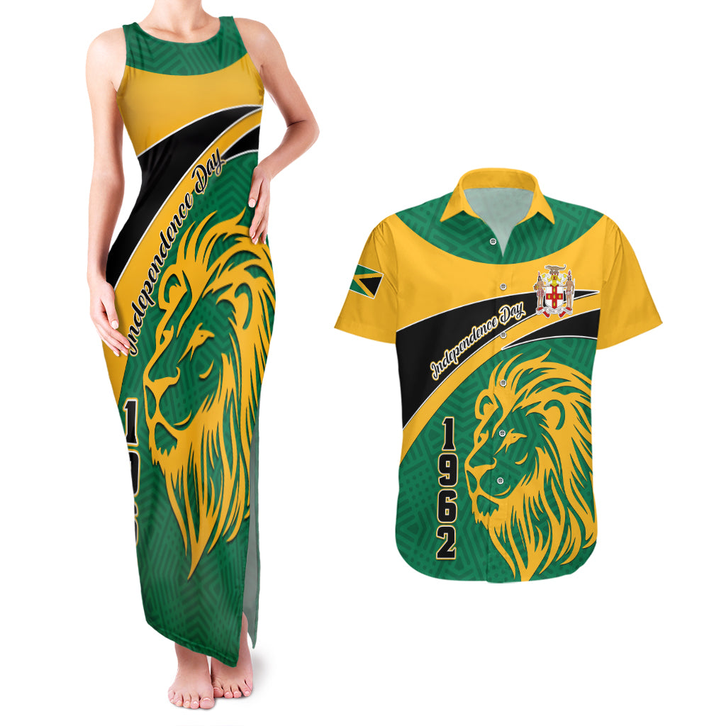 Jamaica Independence Day Couples Matching Tank Maxi Dress And Hawaiian Shirt Jumieka Lion Mix African Pattern - Wonder Print Shop