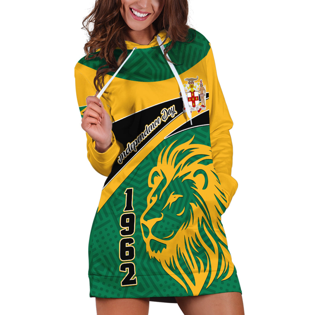 Jamaica Independence Day Hoodie Dress Jumieka Lion Mix African Pattern - Wonder Print Shop