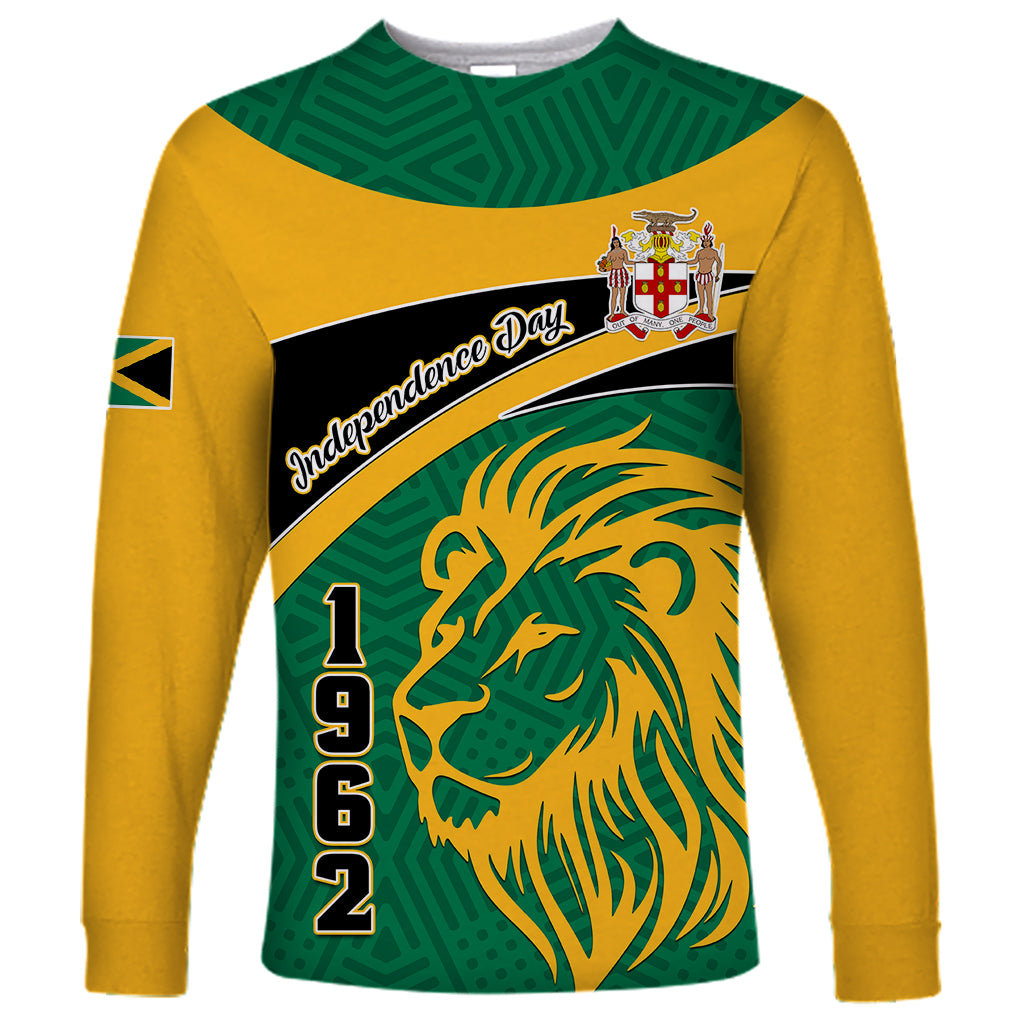 Jamaica Independence Day Long Sleeve Shirt Jumieka Lion Mix African Pattern - Wonder Print Shop