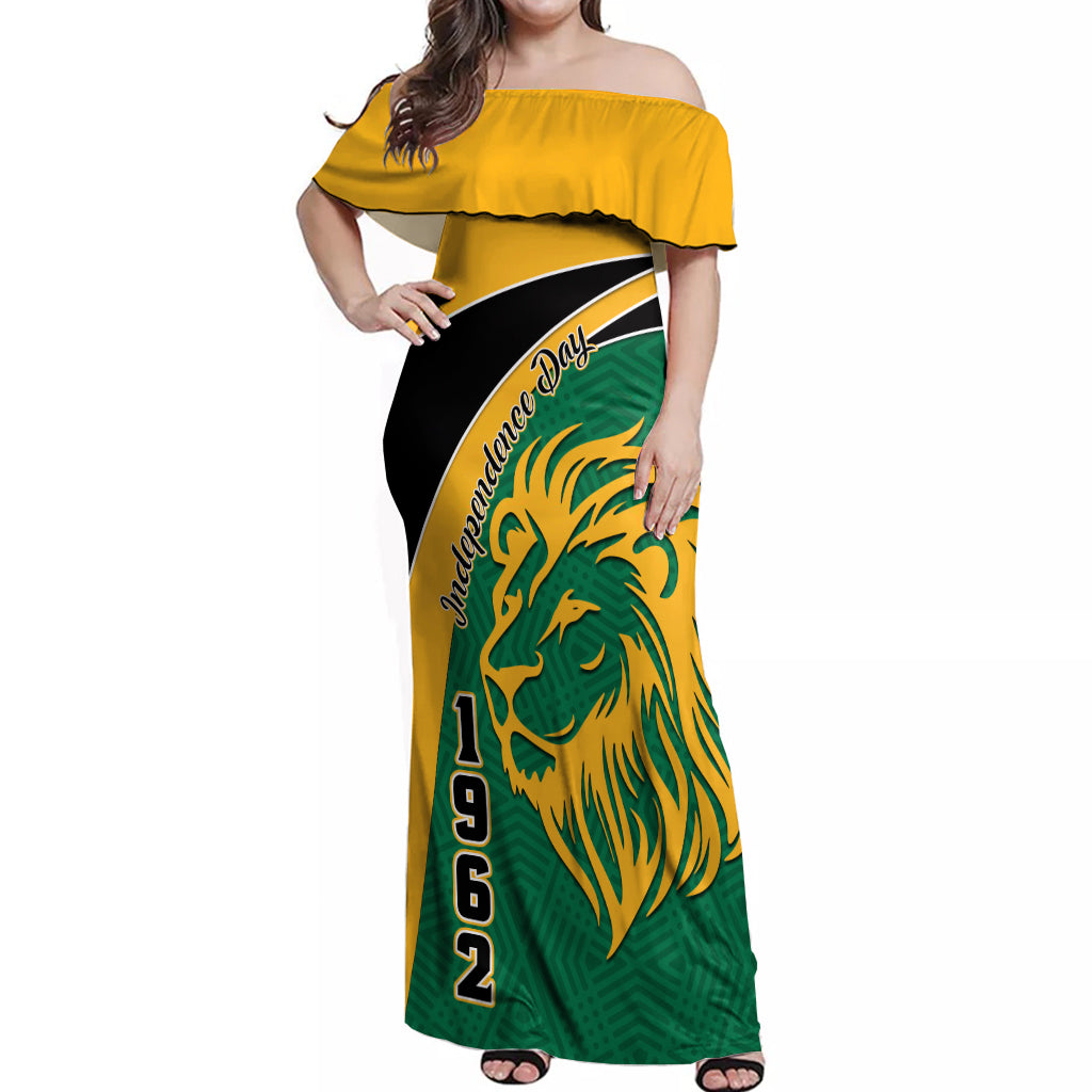 Jamaica Independence Day Off Shoulder Maxi Dress Jumieka Lion Mix African Pattern - Wonder Print Shop