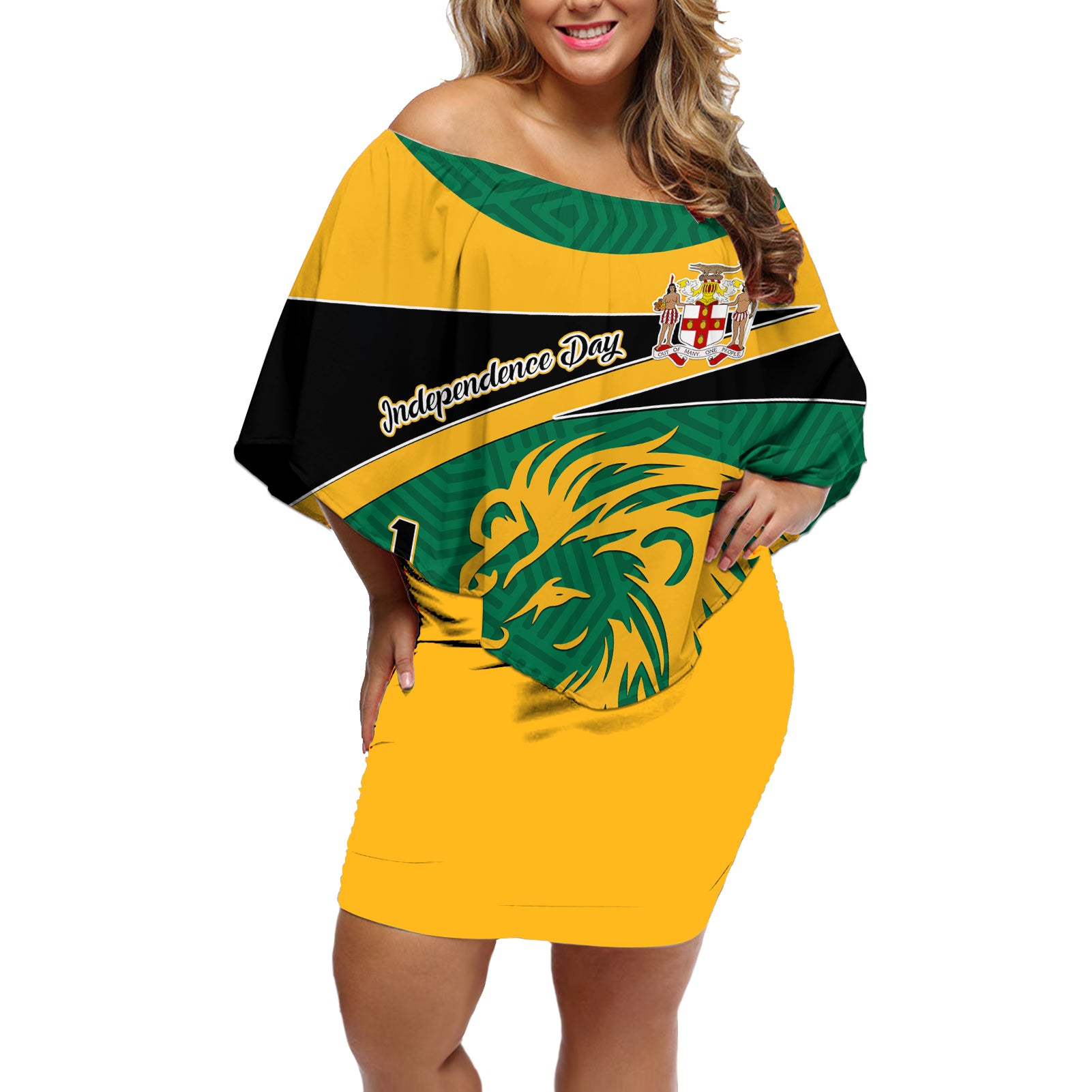 Jamaica Independence Day Off Shoulder Short Dress Jumieka Lion Mix African Pattern - Wonder Print Shop