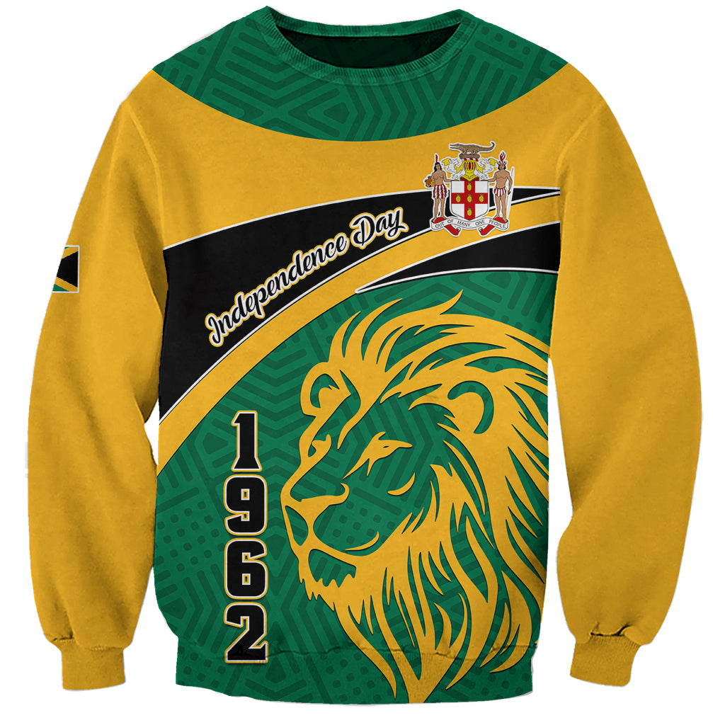 personalised-jamaica-independence-day-sweatshirt-jumieka-lion-mix-african-pattern