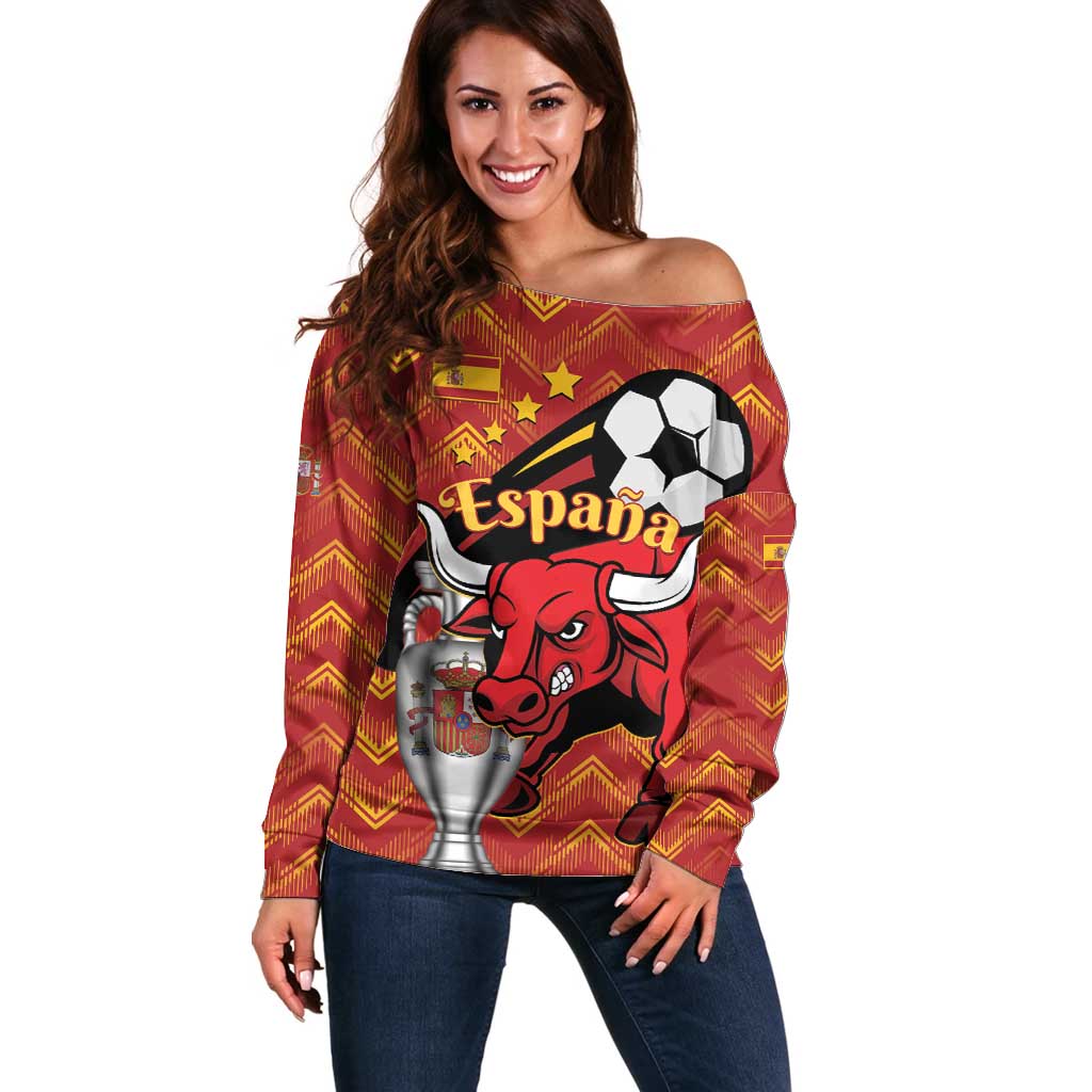 Spain 2024 Football Champions Off Shoulder Sweater Espana La Roja - Wonder Print Shop