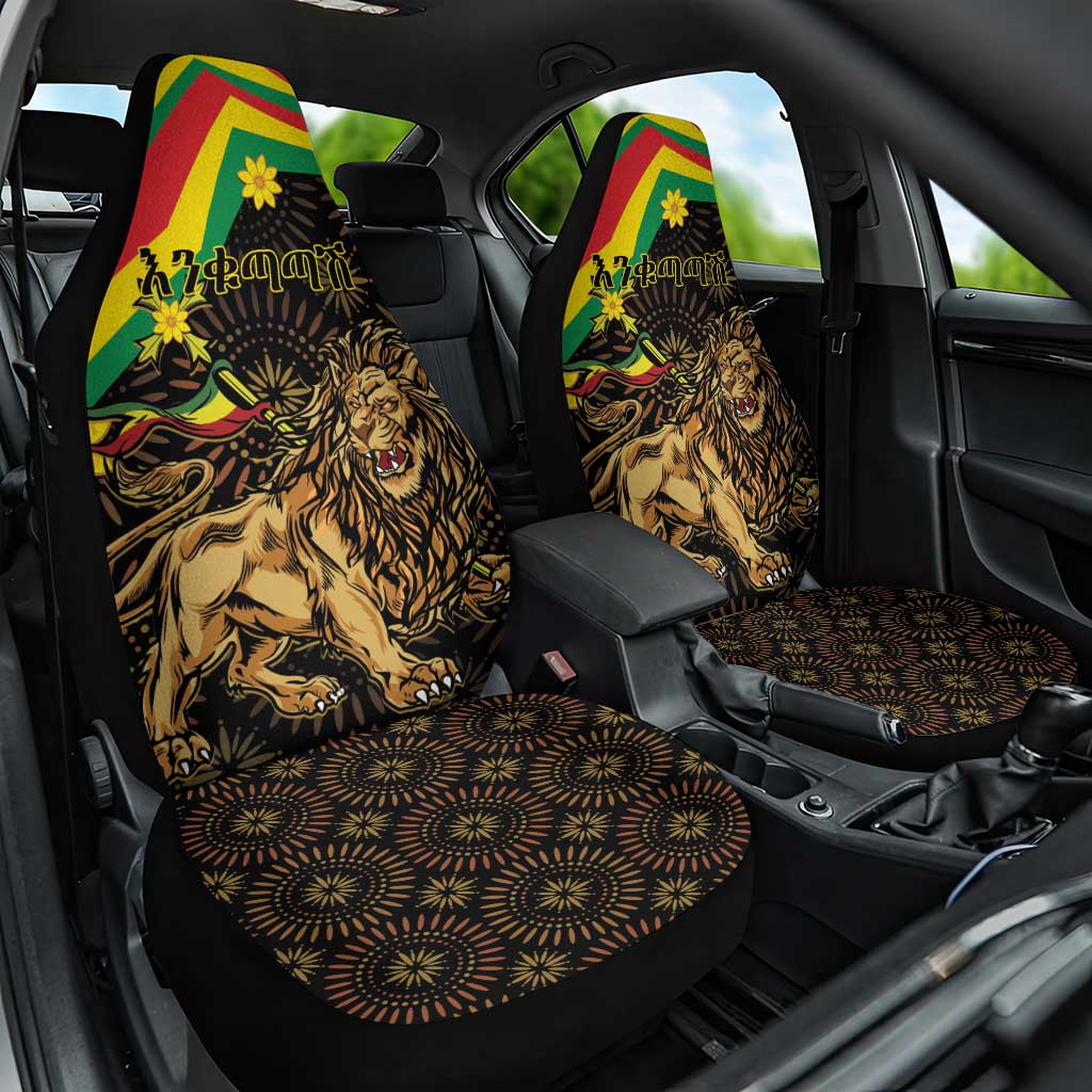 Enkutatash Ethiopia New Year Car Seat Cover Lion of Judah Adey Abeba Flower - Wonder Print Shop