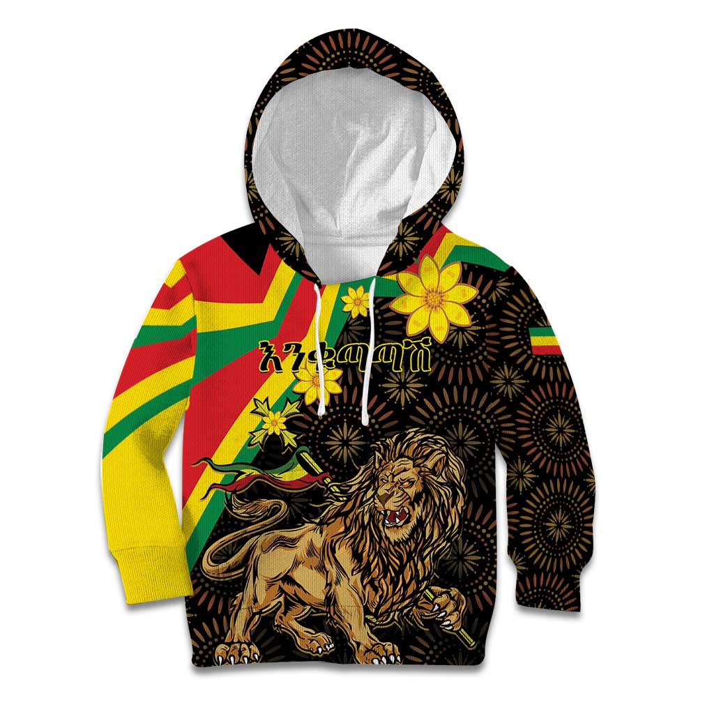 Enkutatash Ethiopia New Year Kid Hoodie Lion of Judah Adey Abeba Flower