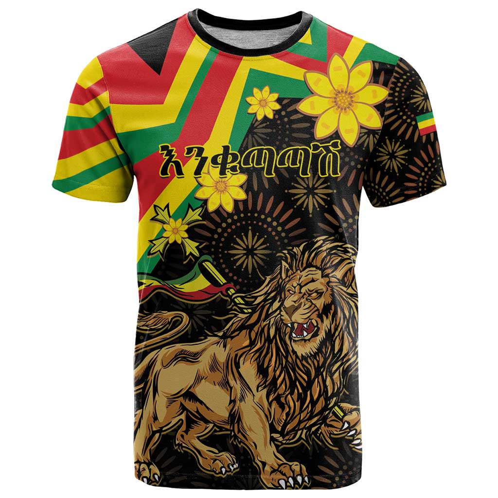 Enkutatash Ethiopia New Year T Shirt Lion of Judah Adey Abeba Flower