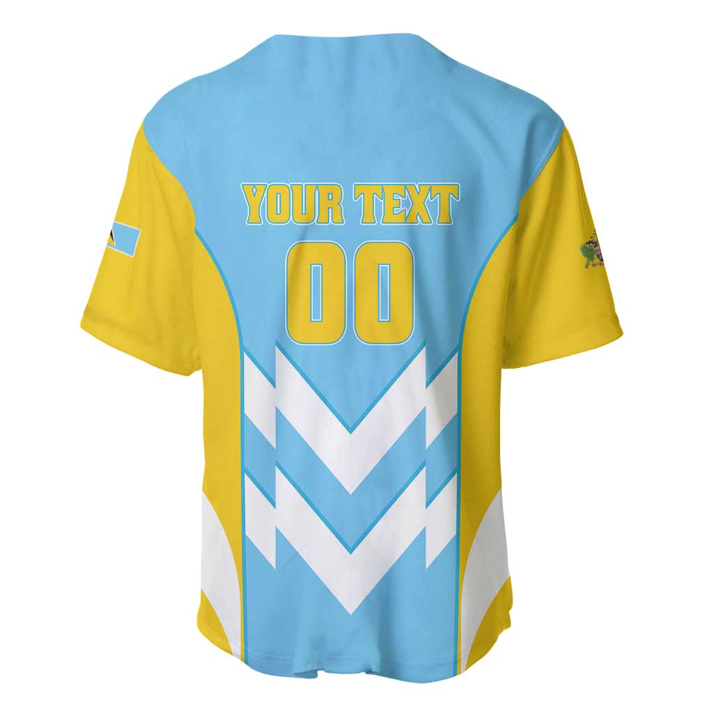 Light blue rugby baseball jersey with yellow sleeves, back 'YOUR TEXT' and '00', white zigzag V