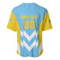Light blue rugby baseball jersey with yellow sleeves, back 'YOUR TEXT' and '00', white zigzag V