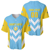Light blue rugby baseball jersey, front Saint Lucia and back 'YOUR TEXT 00', yellow sleeves