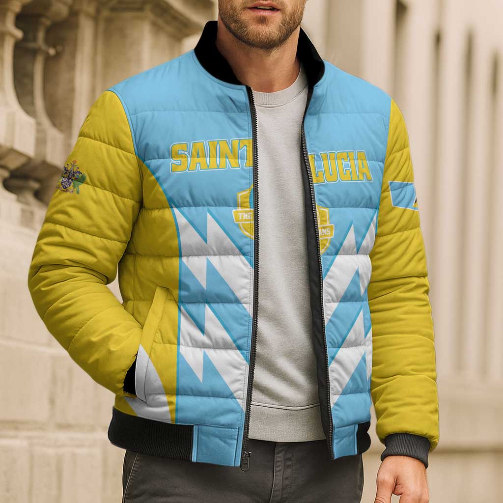 Custom Rugby Saint Lucia Bomber Puffer Jacket The Lucian Go Champion - Wonder Print Shop