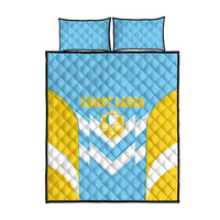 Saint Lucia quilt bed set with two blue pillow shams, yellow side panels, chevron design