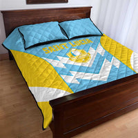 Saint Lucia quilt bed set with blue, yellow and white panels and two pillow shams