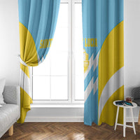 Saint Lucia window curtain, hanging window panels in blue and yellow with white chevrons.