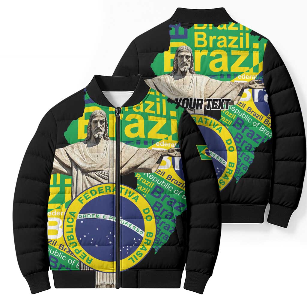 Personalized Brazil Christ the Redeemer Bomber Puffer Jacket Brasil Map Unique Stylized - Wonder Print Shop