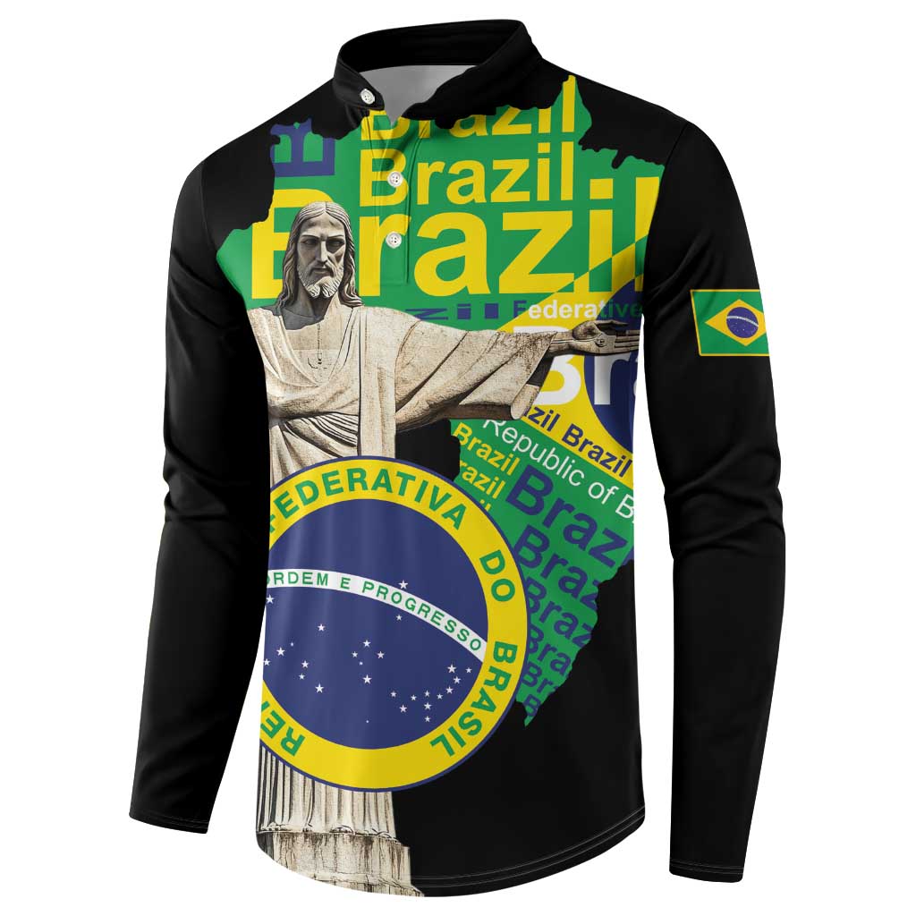 Personalized Brazil Christ the Redeemer Button Sweatshirt Brasil Map Unique Stylized - Wonder Print Shop