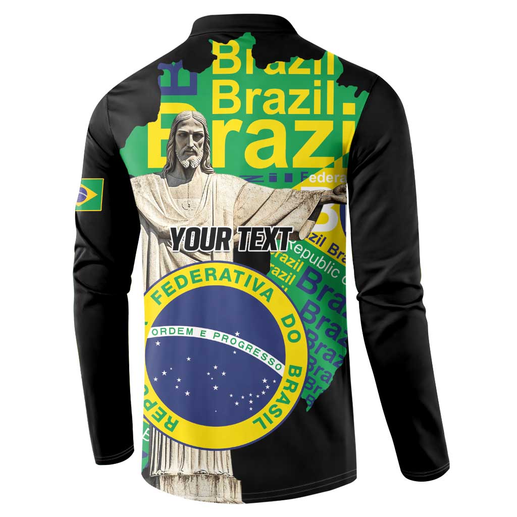 Personalized Brazil Christ the Redeemer Button Sweatshirt Brasil Map Unique Stylized - Wonder Print Shop