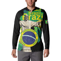 Personalized Brazil Christ the Redeemer Button Sweatshirt Brasil Map Unique Stylized - Wonder Print Shop