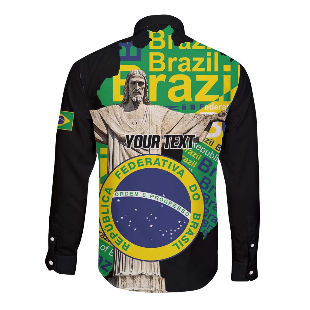 Personalized Brazil Christ the Redeemer Long Sleeve Button Shirt Brasil Map Unique Stylized - Wonder Print Shop