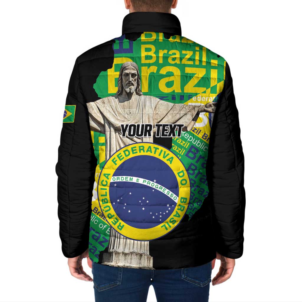 Personalized Brazil Christ the Redeemer Padded Jacket Brasil Map Unique Stylized - Wonder Print Shop