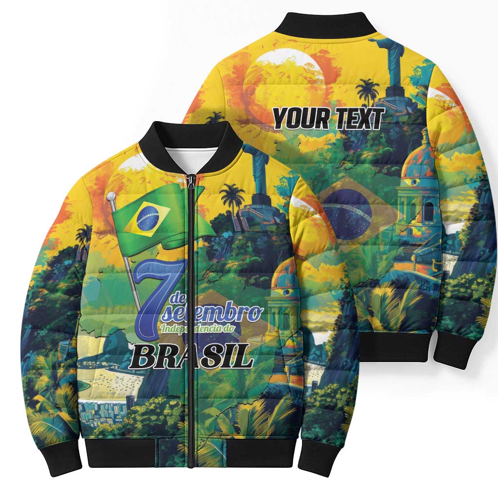 Personalized Brazil Sete de Setembro Bomber Puffer Jacket Brasil Rio de Janeiro Art Style - Wonder Print Shop
