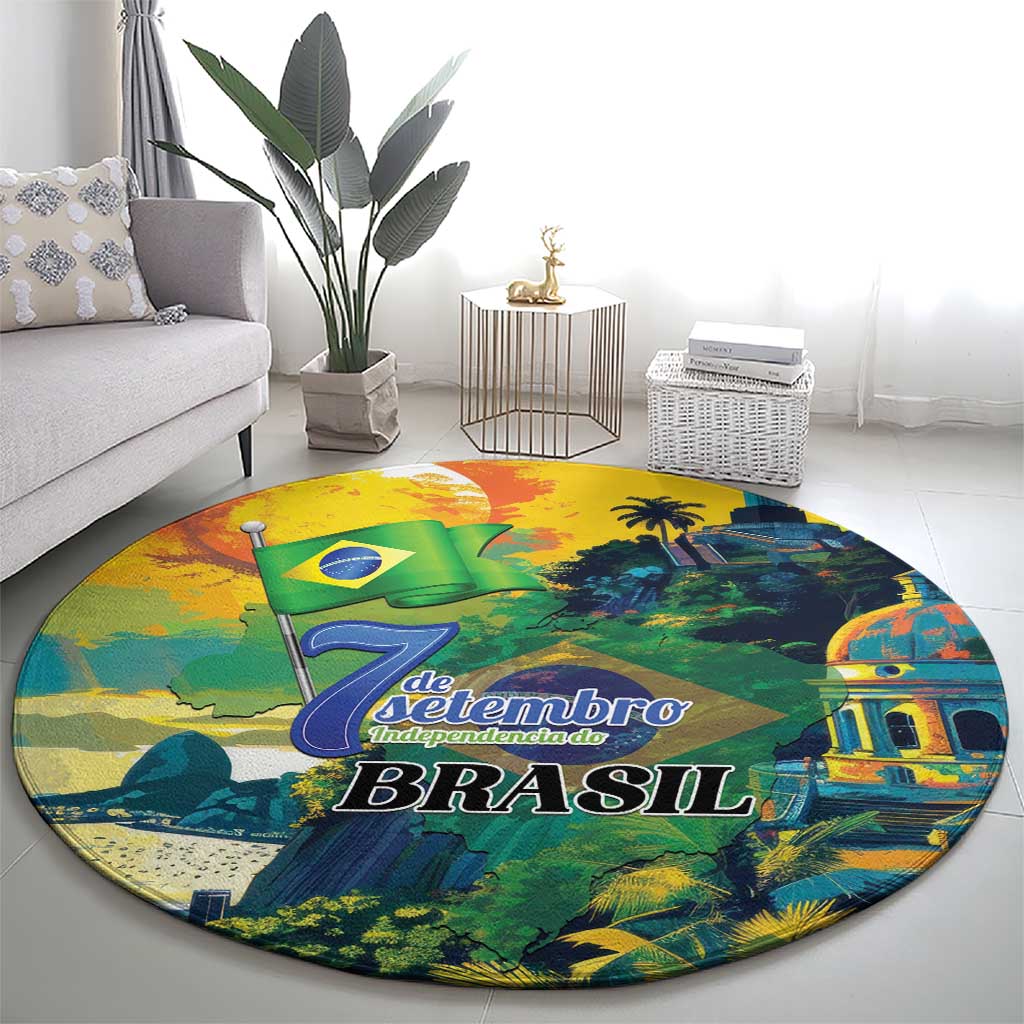 Brazil Sete de Setembro Round Carpet Brasil Rio de Janeiro Art Style - Wonder Print Shop