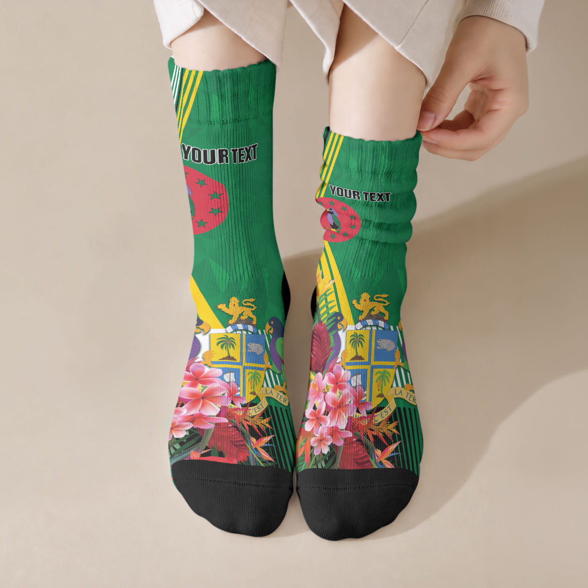 Personalized Dominica Independence Day Crew Socks Tropical Bouquets