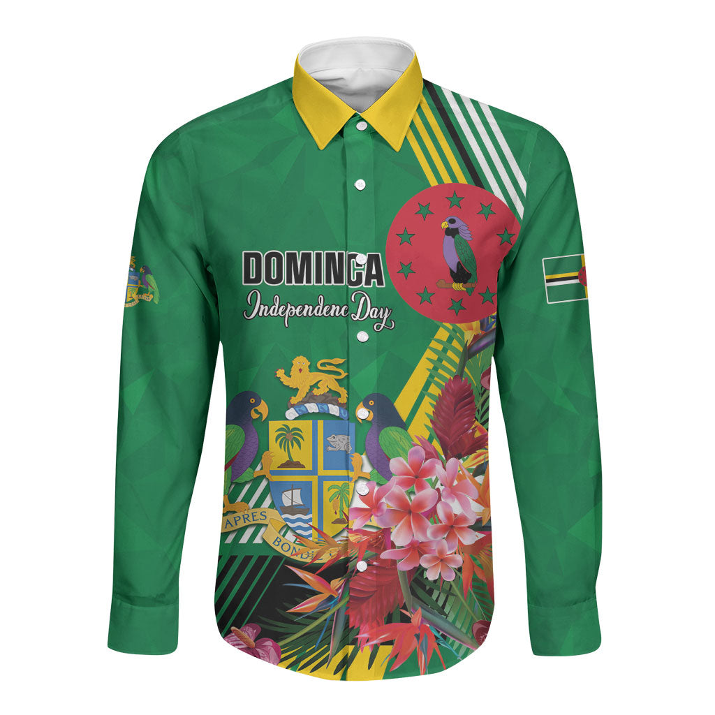 Personalized Dominica Independence Day Long Sleeve Button Shirt Tropical Bouquets