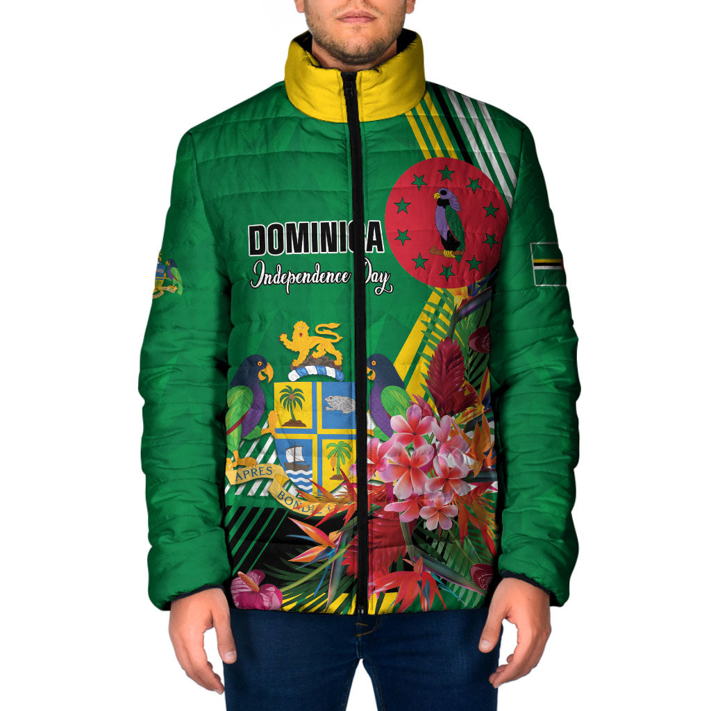 Personalized Dominica Independence Day Padded Jacket Tropical Bouquets