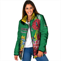 Personalized Dominica Independence Day Padded Jacket Tropical Bouquets