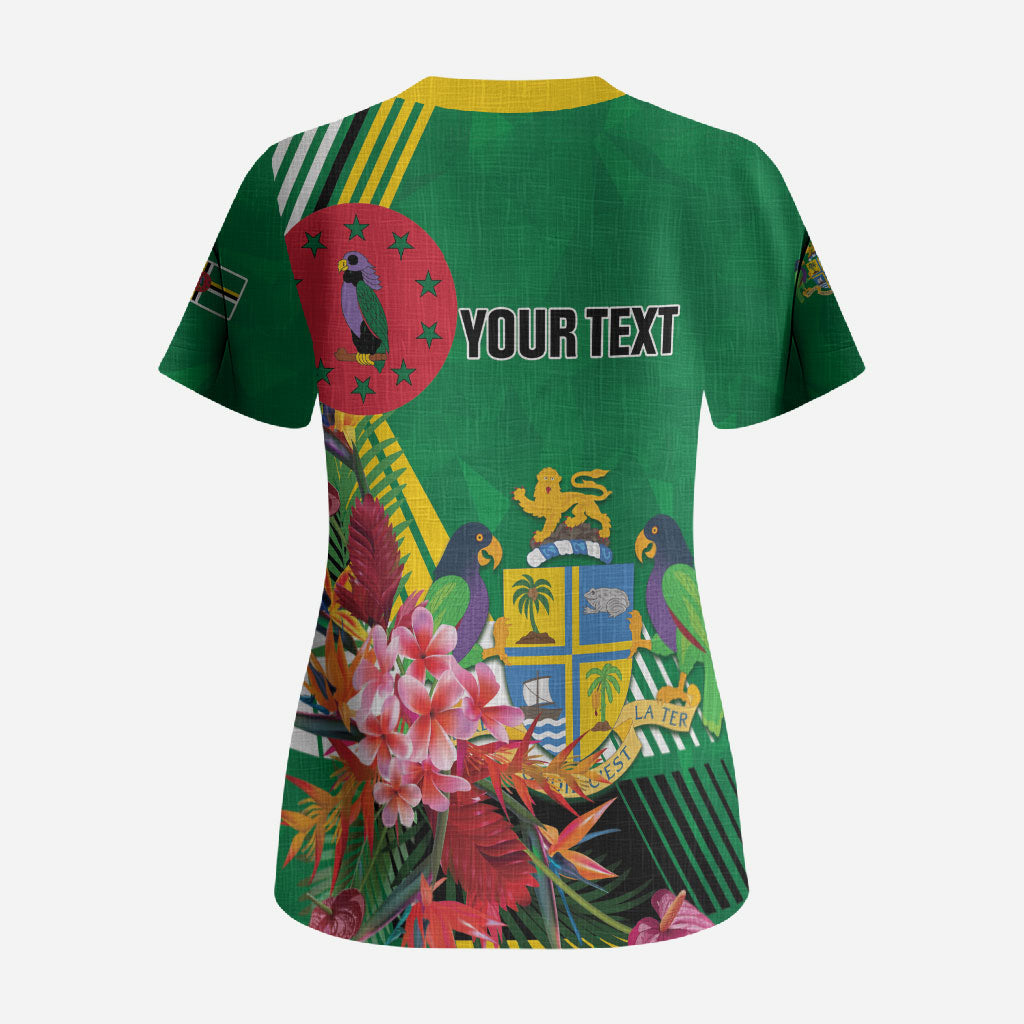 Personalized Dominica Independence Day Scrub Top Tropical Bouquets