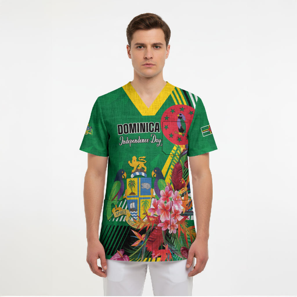 Personalized Dominica Independence Day Scrub Top Tropical Bouquets