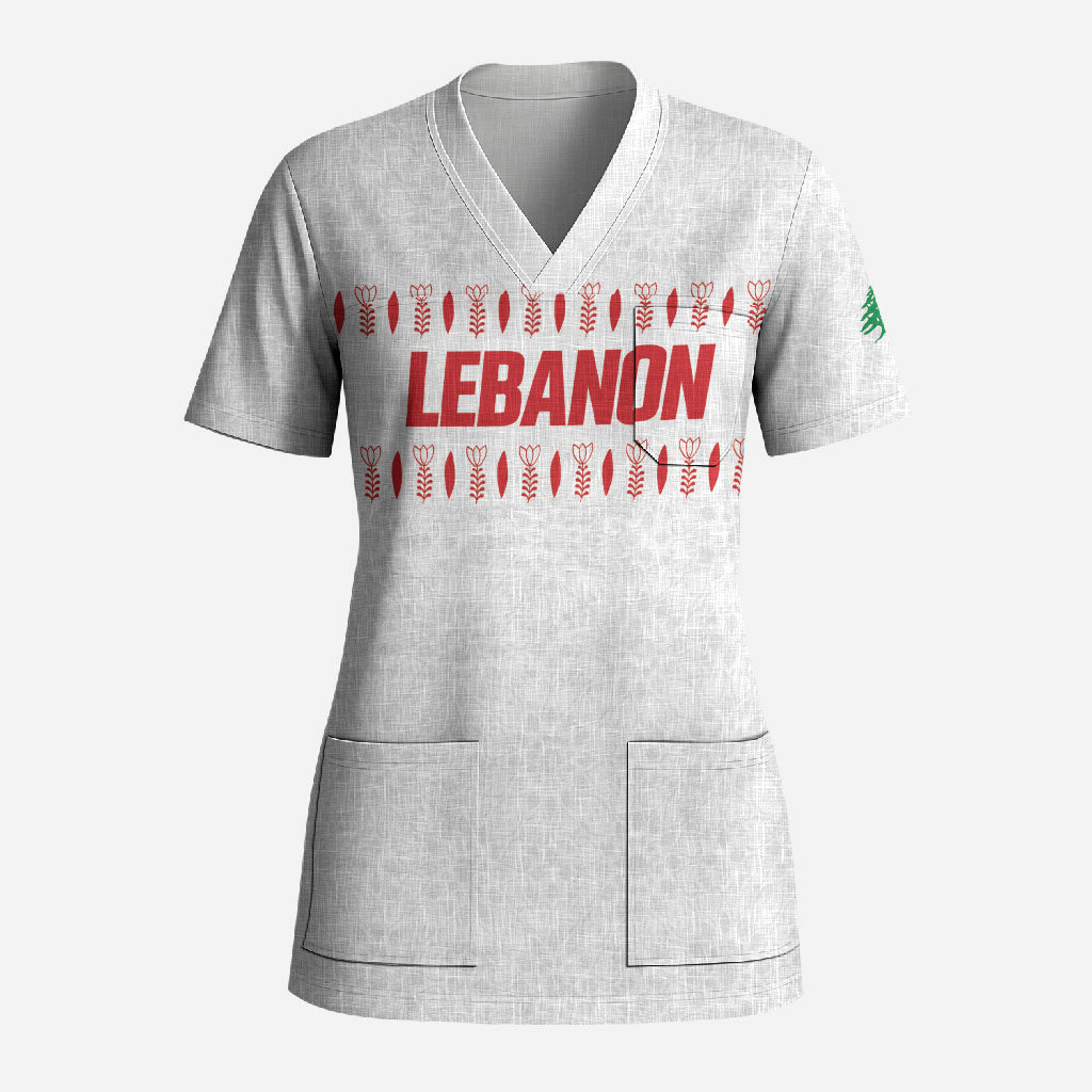 Custom Lebanon Football Scrub Top White Version