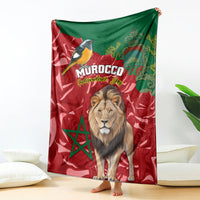 Morocco themed throw blanket with lion and bird on red-green flag design