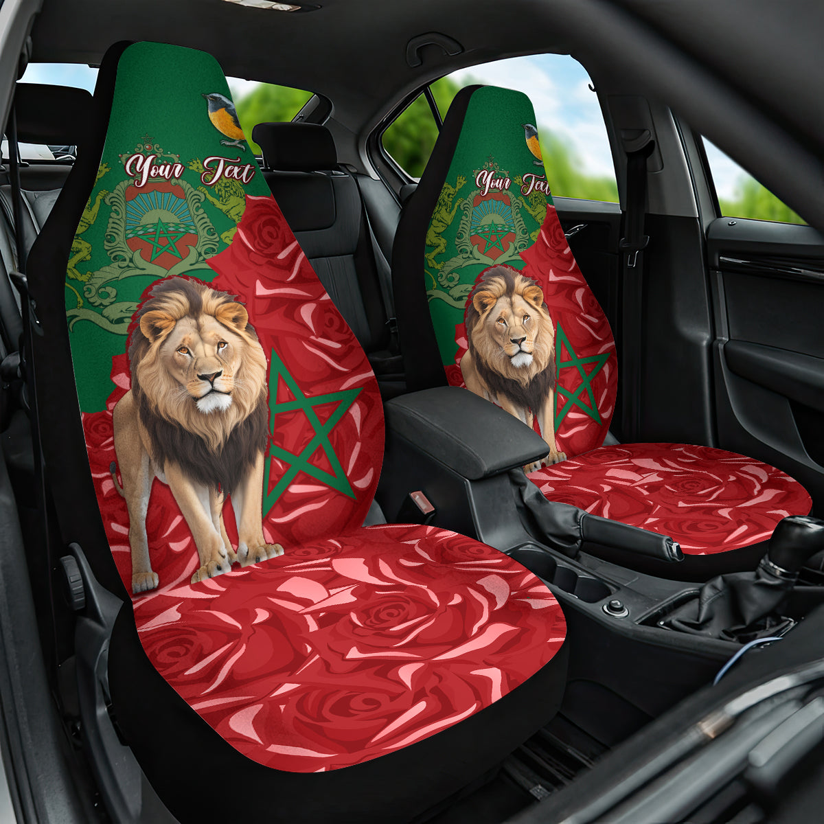 morocco-independence-day-car-seat-cover-barbary-lion-with-moussier-redstart