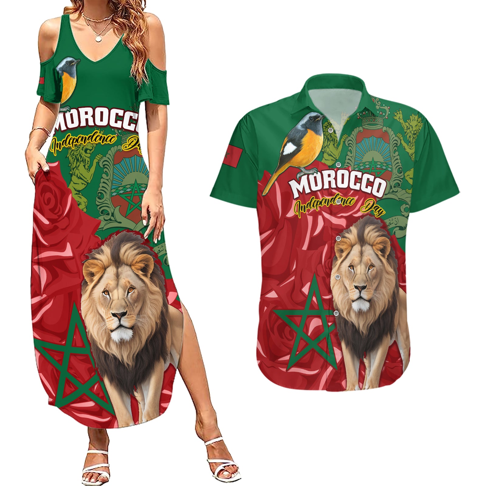 morocco-independence-day-couples-matching-summer-maxi-dress-and-hawaiian-shirt-barbary-lion-with-moussier-redstart