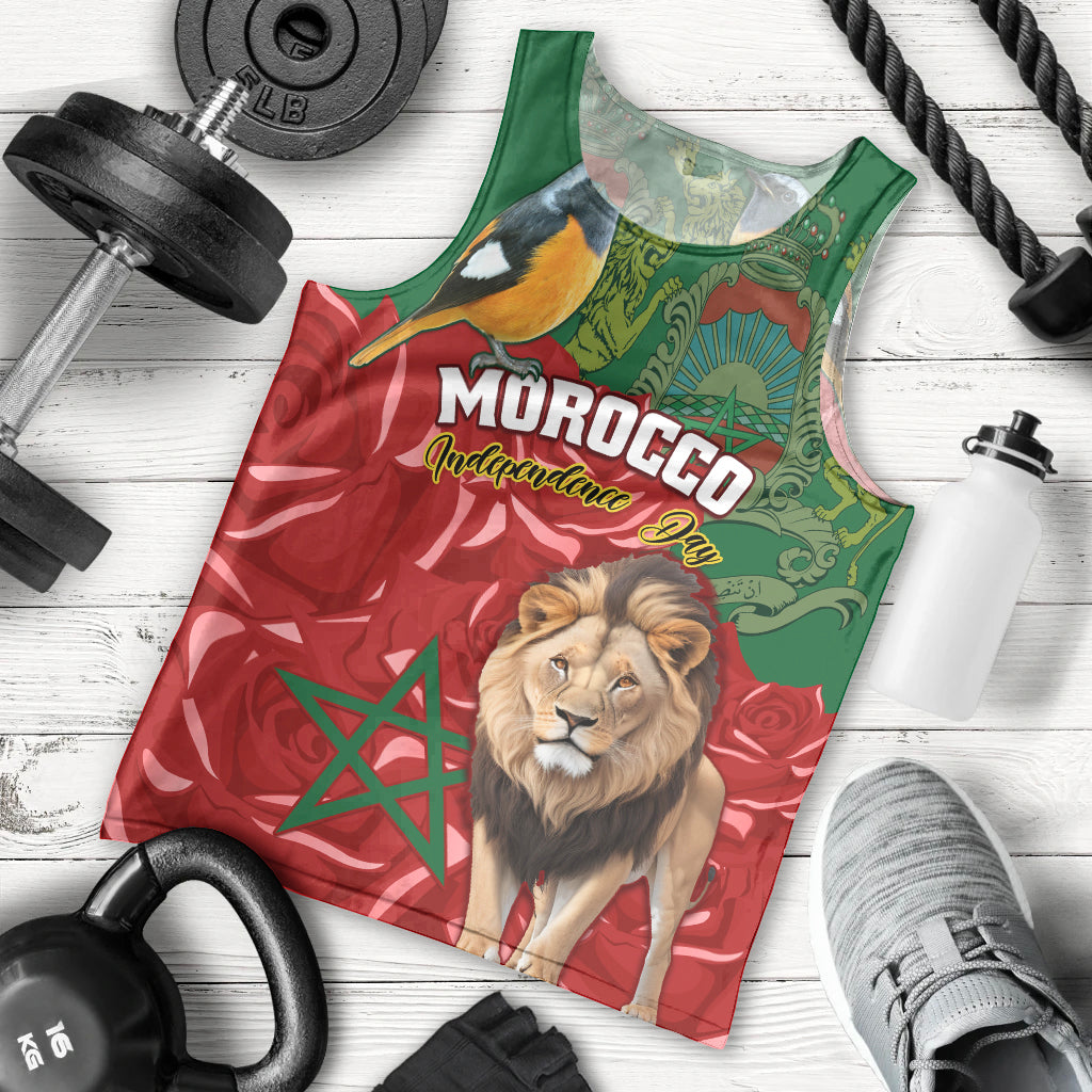 Morocco Independence Day Men Tank Top Barbary Lion With Moussier Redstart - Wonder Print Shop