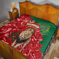 Moroccan themed quilt with red and green flag, lion artwork and Independence Day script