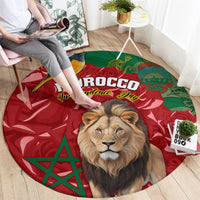 Round Morocco lion graphic carpet with Morocco text across the center