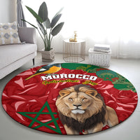 Round Morocco lion graphic carpet, full circular design with lion portrait